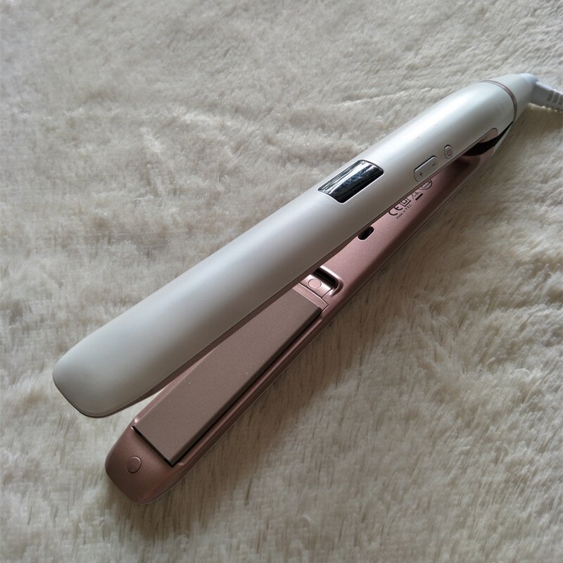 2-in-1 Heated Hair Brush - Gold Titanium Alloy Straightener Curling Flat Iron