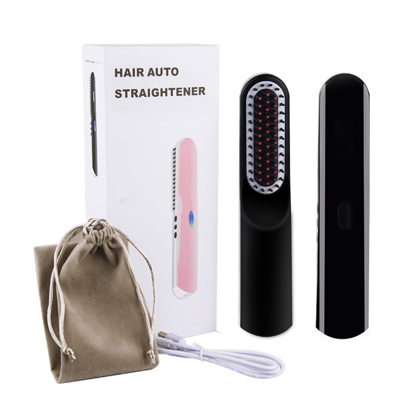Mini Hair Straightener Brush - USB Cordless Ionic Beard Styling Hot Comb Men
