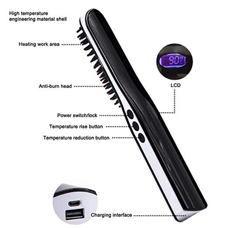 Wireless Hair Straightener - USB Ceramic LCD Portable PTC Heater for Home