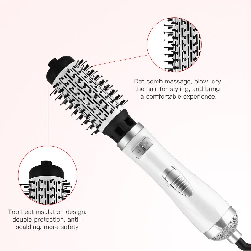 Ceramic Hot Air Brush - Pink 360 Curling Iron Hair Dryer Straightener Brush