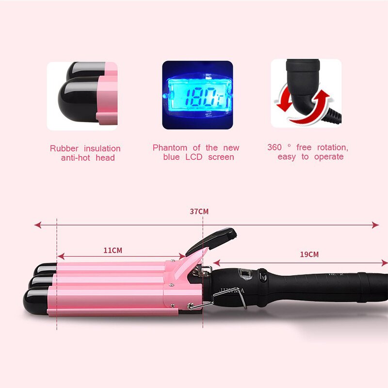 Triple Barrel Hair Curler - Ceramic Egg Roll Wave Styling Wand Curling Iron