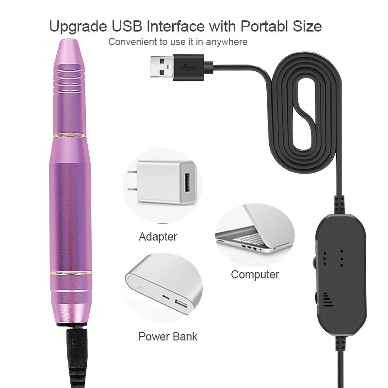 Portable Electric Nail Drill - Mini Rechargeable Cordless Manicure Polishing Pen