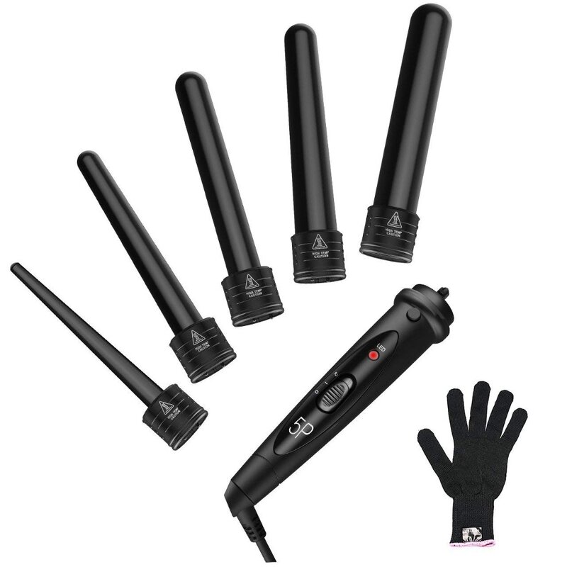 Salon Hair Curler Wand - 5-in-1 Interchangeable Ceramic Iron LCD PTC Heater