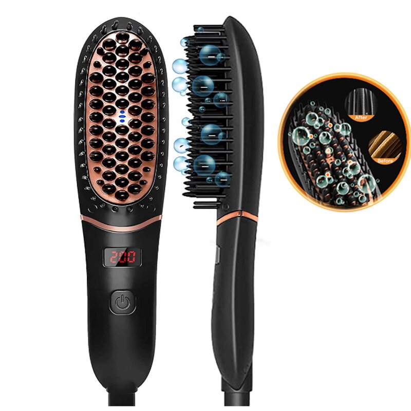 LCD Hair Straightening Brush - Custom Steam Comb Mini Ionic Beard Styler