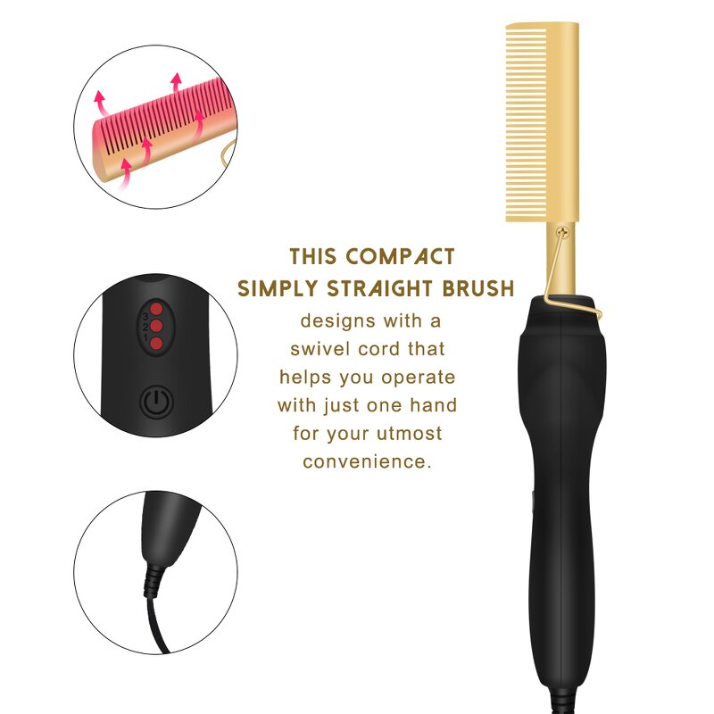 Electric Straightening Comb - Multipurpose Copper Hair Curly Straight Styling Tool