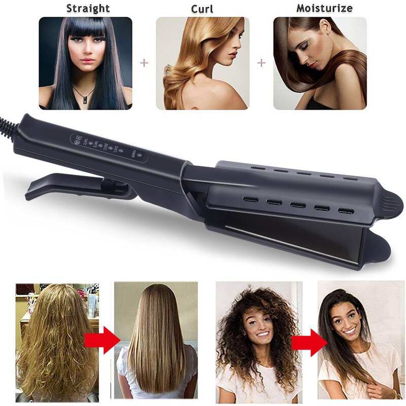 2-in-1 Steam Hair Straightener - Professional LCD Ceramic Flat Iron Household