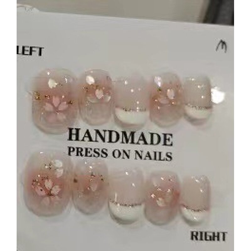 Artificial Fingernails Manufacturer - Reusable Pink Gradient with Glue Gold Glitter