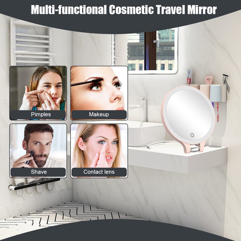 Travel Mirror Manufacturer - Portable Foldable 3 Color LED 10x Magnifying