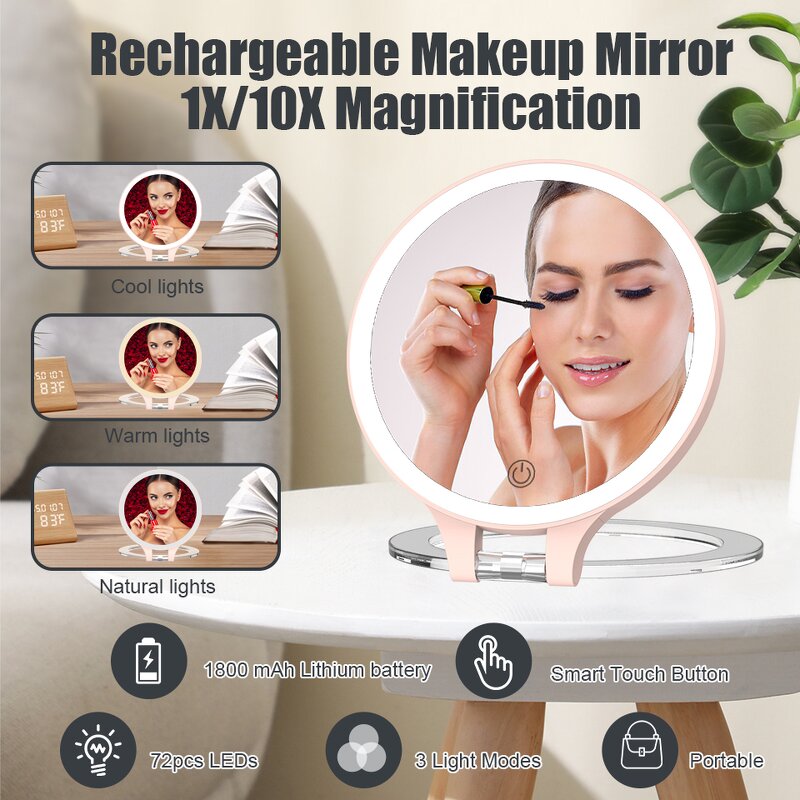 Travel Mirror Manufacturer - Portable Foldable 3 Color LED 10x Magnifying
