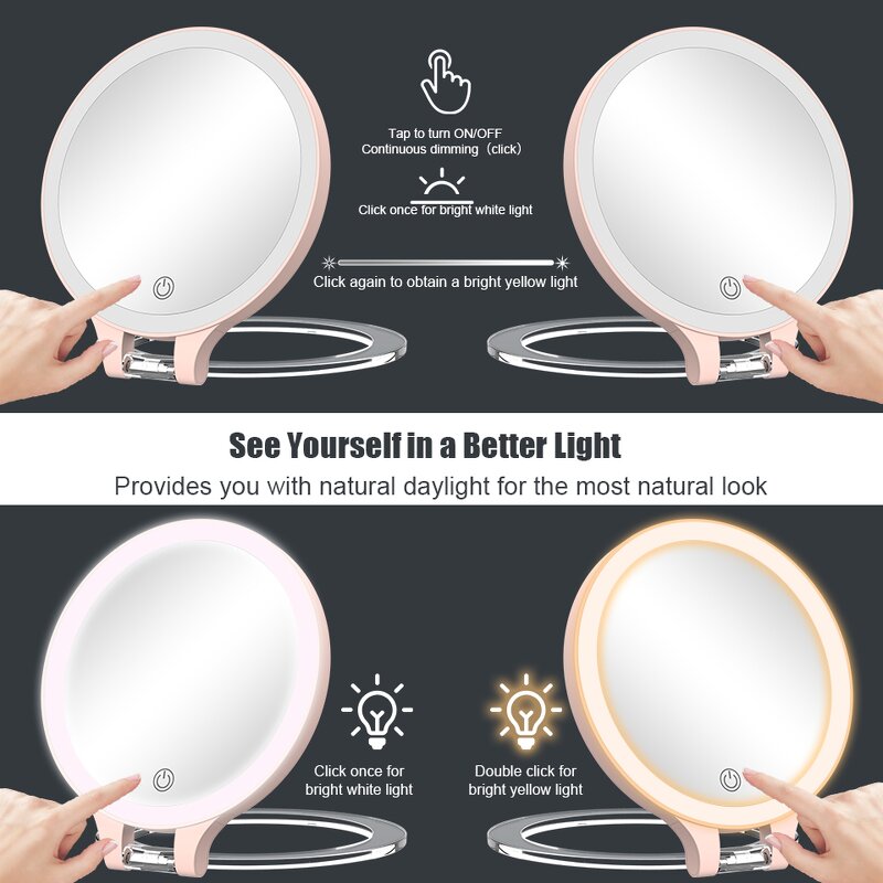 Travel Mirror Manufacturer - Portable Foldable 3 Color LED 10x Magnifying