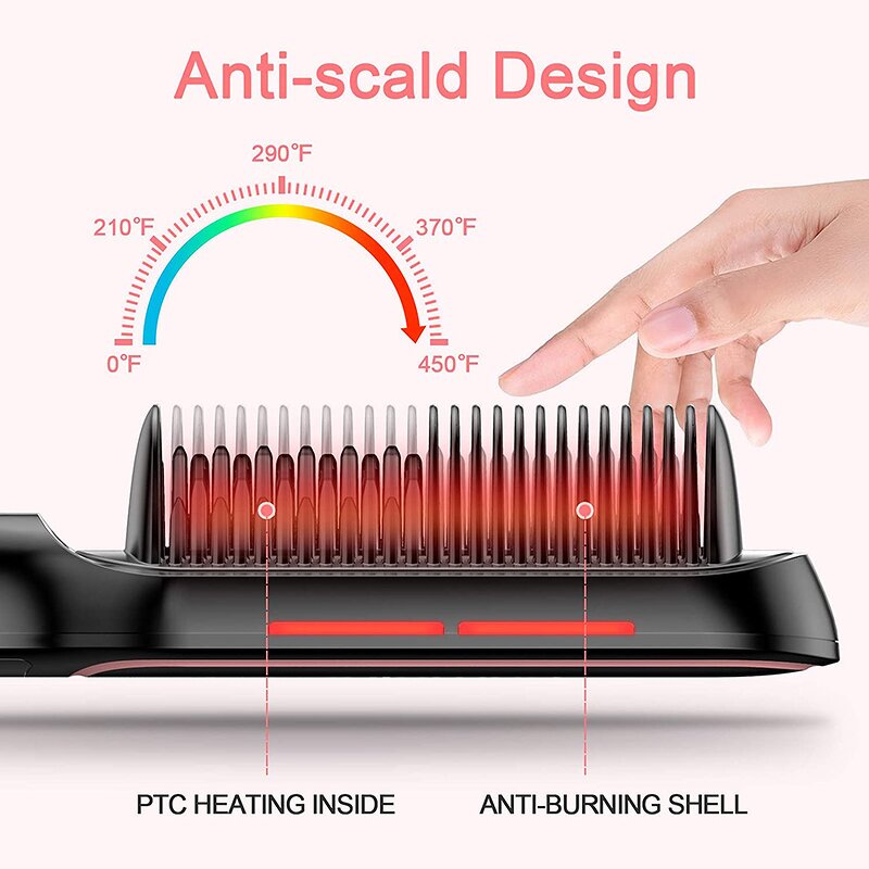 Hair Straightener Brush Manufacturer - Mini Wireless USB Rechargeable LED Ceramic Negative Ion