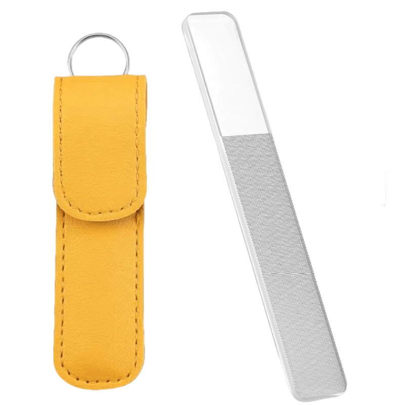 Glass Nail Buffer - Nano File with Green Leather Case Finger Care Gift