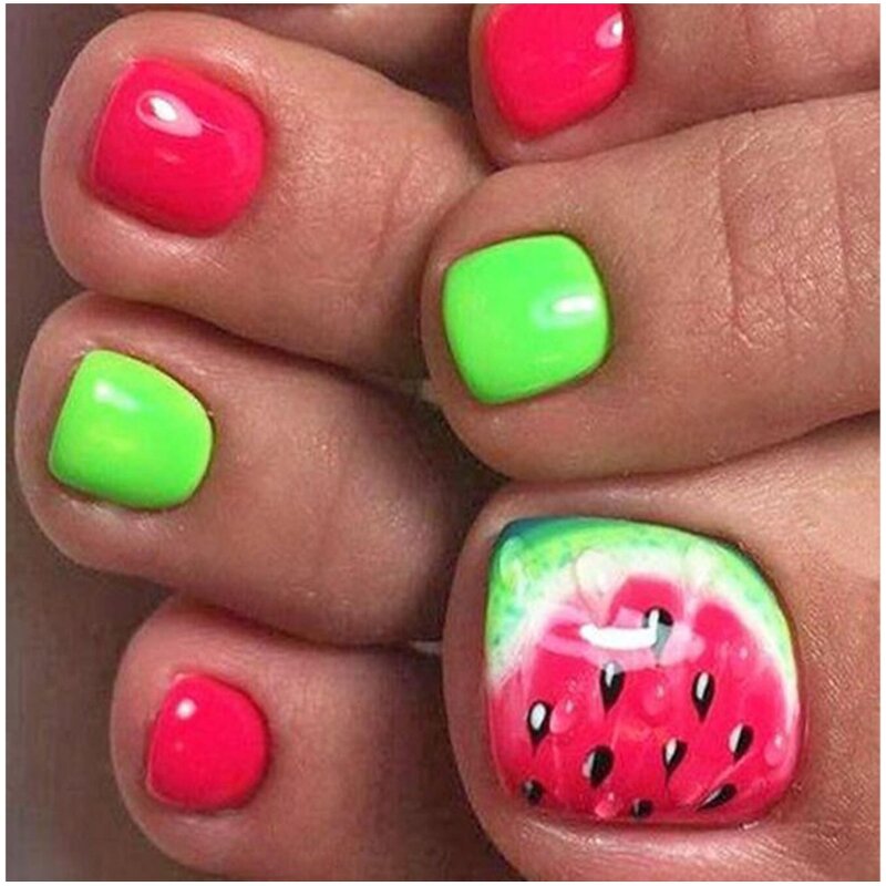 Red Rhinestone Toenails - Short Full Cover Press on Artificial Foot Faux Nails