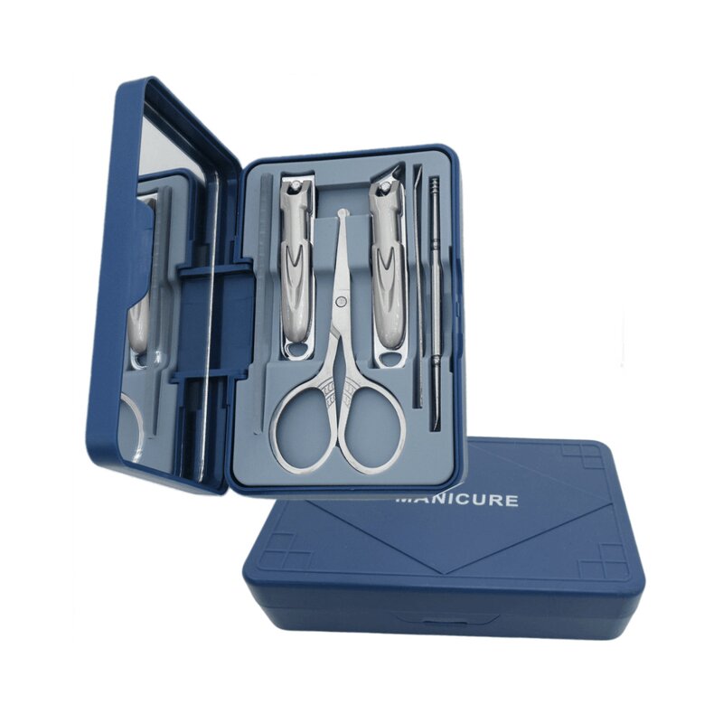6pcs Nail Care Set - Silver Stainless Steel Finger Care Gift with Mirror Case