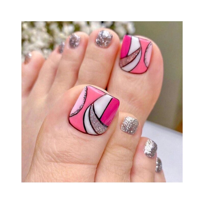 Blue Diamond Toenails - 24pcs Short Square Full Cover Press on Fake Nails