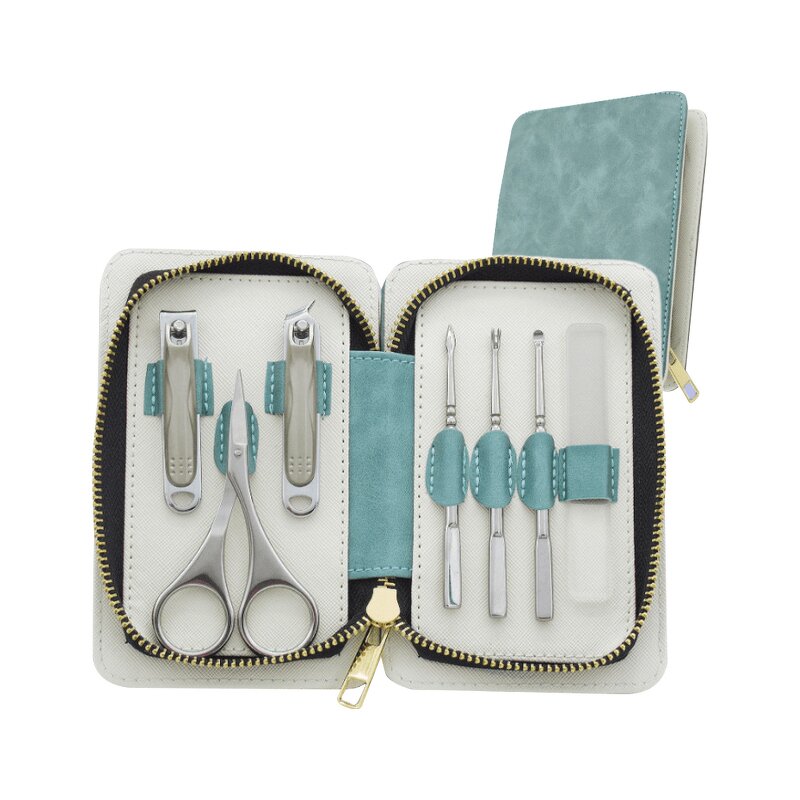 11pcs Nail Clipper Set - Green Stainless Steel Finger Care Gift with PU Leather Bag