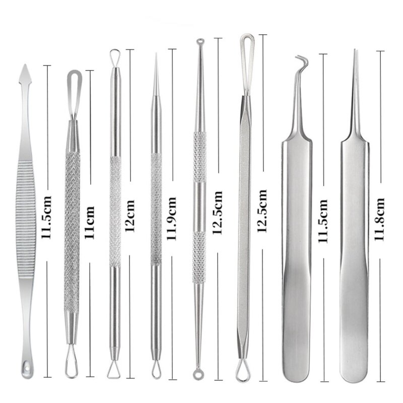 8pcs Eyebrow Grooming Kit - Brush Trimmer Scissors Tweezers Pencil Leather Bag