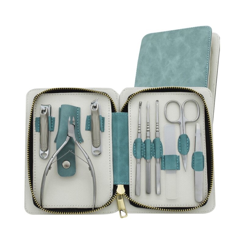 7pcs Nail Clipper Set - Green Stainless Steel Factory Wholesale with Leather Bag