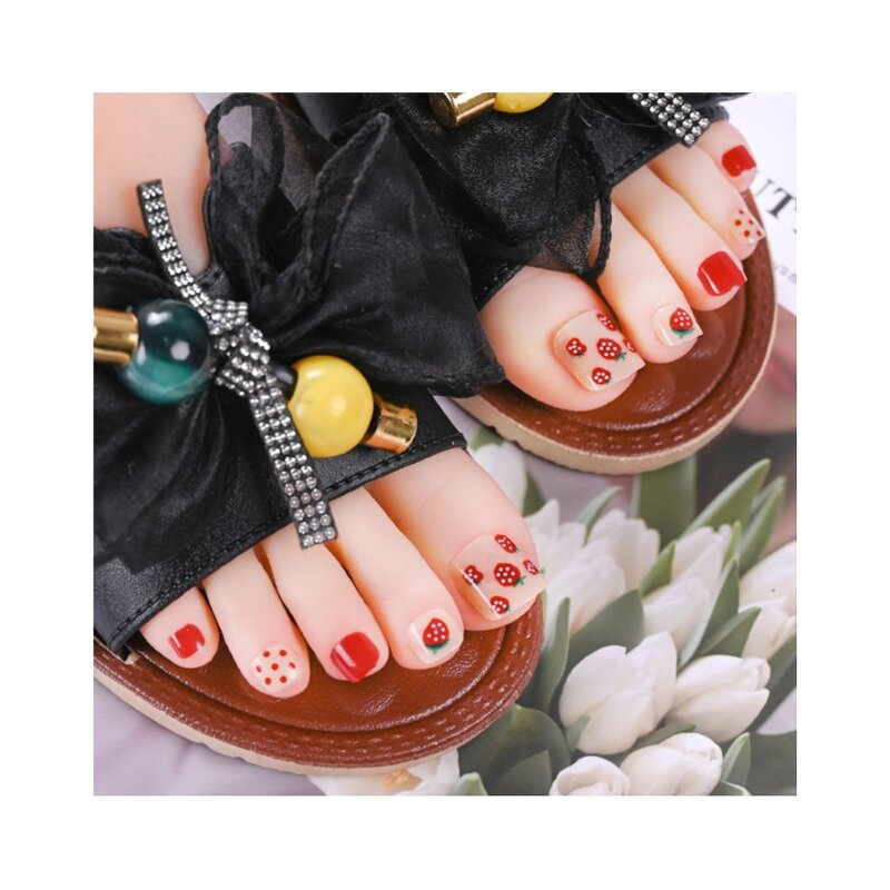 Wine Red Toenails - Custom French Tips Glazed Short Square Press on Fake Nails