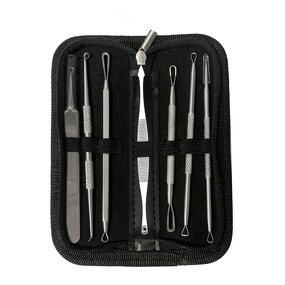 8pcs Eyebrow Grooming Kit - Brush Trimmer Scissors Tweezers Pencil Leather Bag