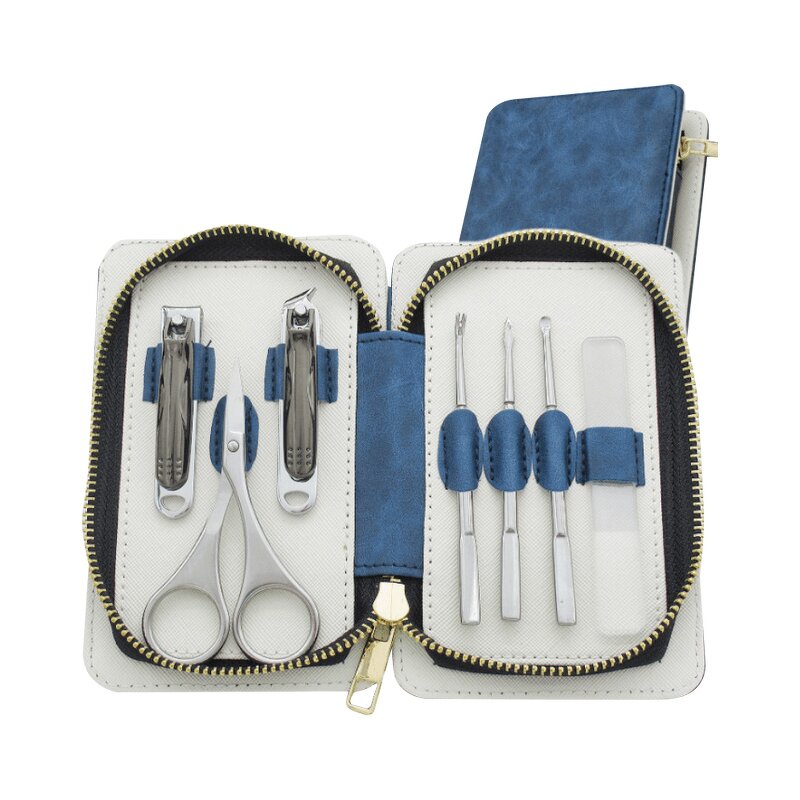11pcs Nail Clipper Set - Blue Stainless Steel Finger Care Gift with PU Leather Bag