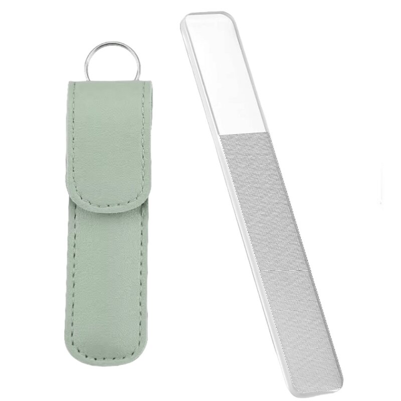 Glass Nail Buffer - Nano File with Green Leather Case Finger Care Gift