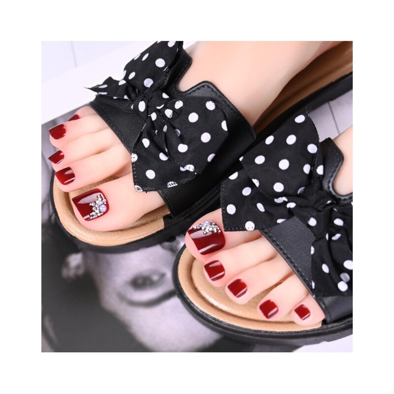 Black French Toenails - Full Cover Short Press on Artificial Feet Nails Wholesale
