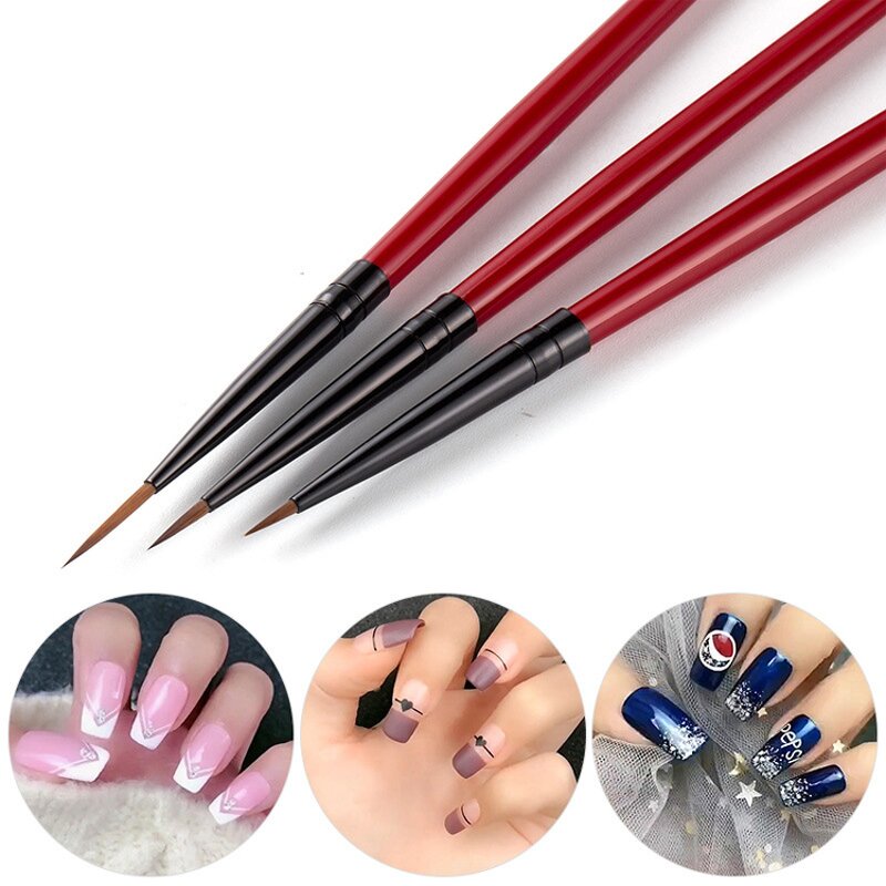 Metal Handle Nail Brush - Clear Rhinestone Decoration Fine UV Gel Liner Set