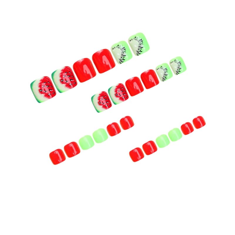 Red Rhinestone Toenails - Short Full Cover Press on Artificial Foot Faux Nails