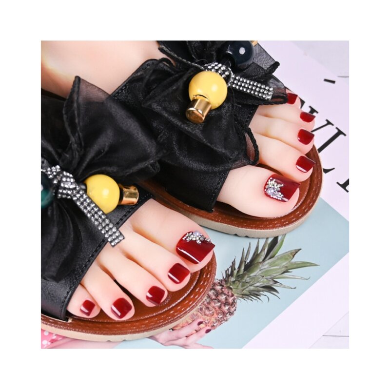 Black French Toenails - Full Cover Short Press on Artificial Feet Nails Wholesale