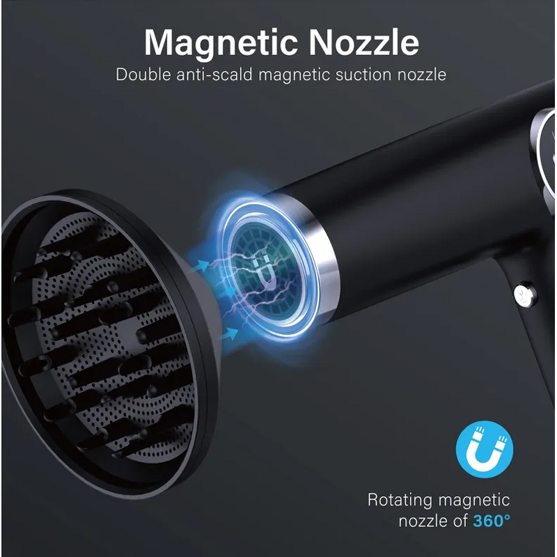 Hair Dryer Manufacturer - Salon 1800W BLDC Motor 110000RPM with Metal Nozzle