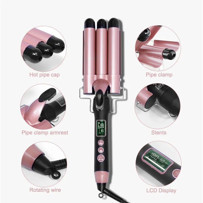 Hair Curler Iron Manufacturer - 1.25 Inch Triple with PTC Heater & LCD Display