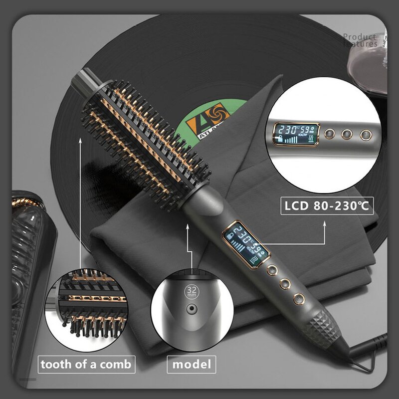 Curling Brush Manufacturer - Electric Ceramic 450F Thermal Round with LCD & PTC