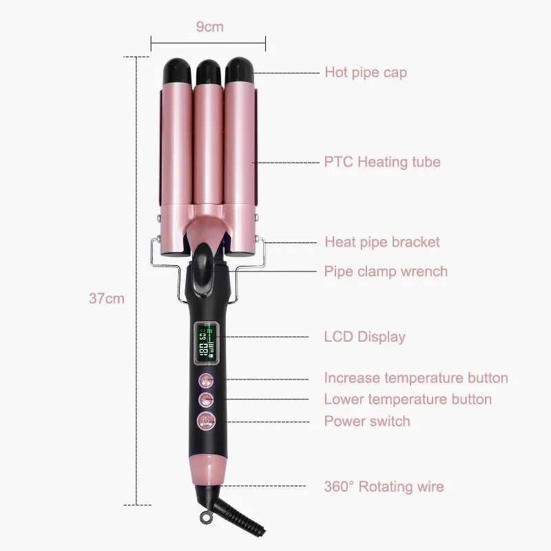 Hair Curler Iron Manufacturer - 1.25 Inch Triple with PTC Heater & LCD Display