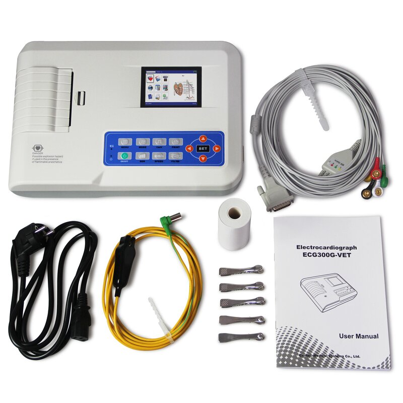 Veterinary ECG Monitor - 3-Channel 12-Lead Hospital Anesthesia Electrocardiograph Machine