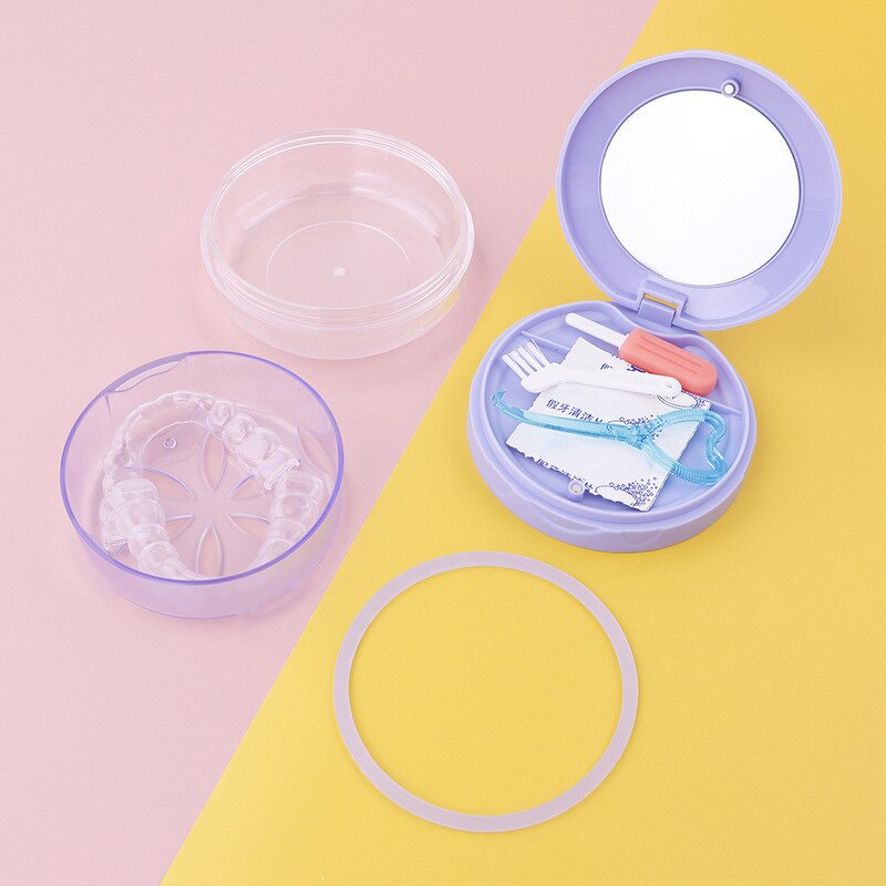 Denture Storage Box - Double Layer Leak-Proof Plastic for Orthodontic Braces Retainers