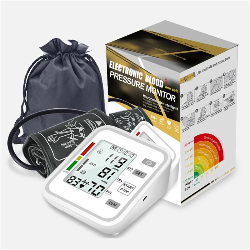 Upper Arm BP Monitor - Household Fully Automatic LCD Electronic Sphygmomanometer with Voice