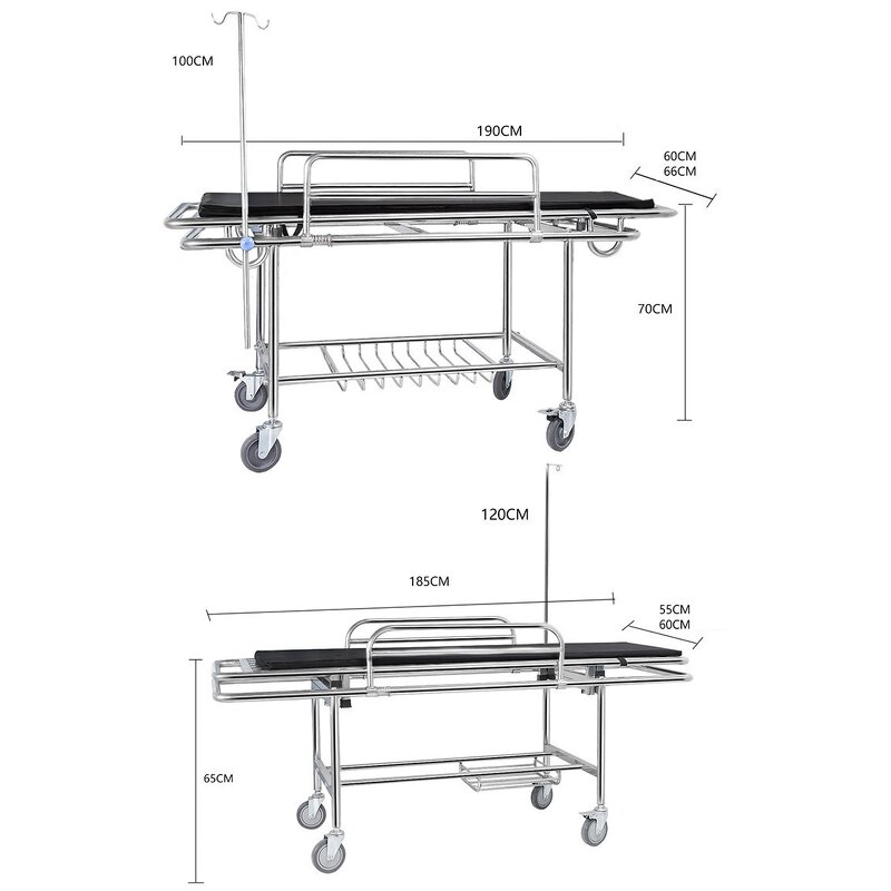 Ambulance Stretcher - Hospital Emergency Stainless Steel Trolley Patient Transfer Bed
