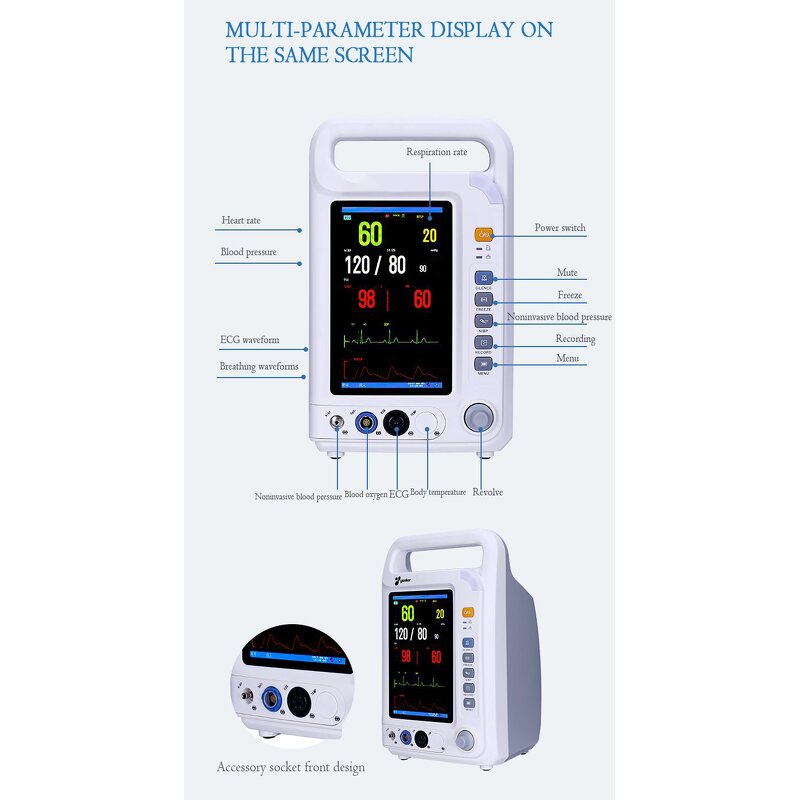 Patient Monitor - Hospital Emergency Portable Mini Ambulance Multiparameter Monitor