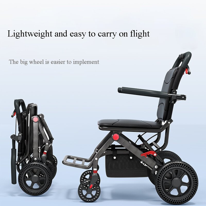 Folding Wheelchair - Portable 12-inch with Shopping Cart for Elderly Care