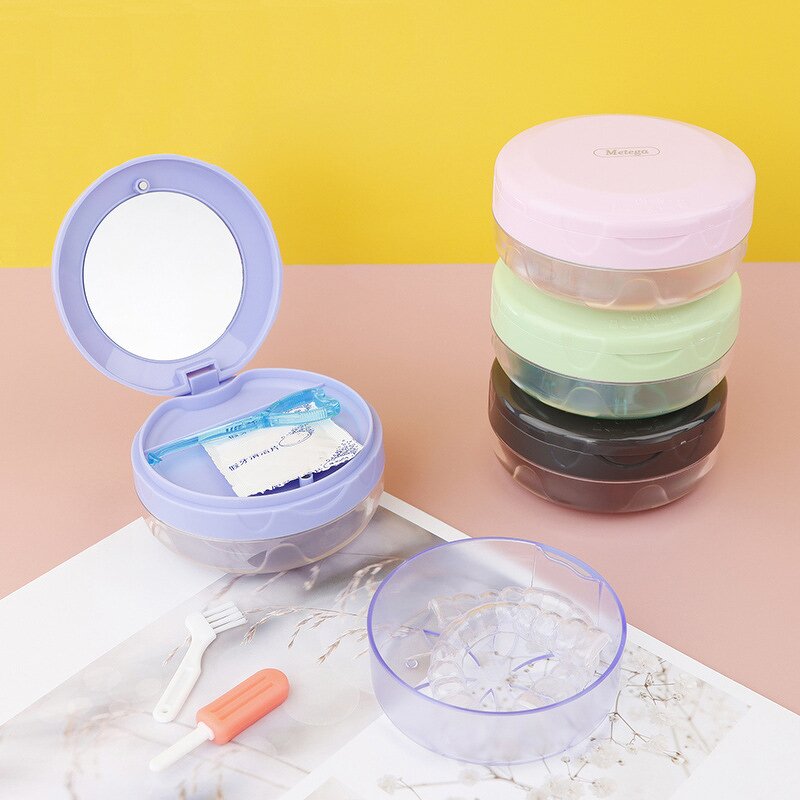 Denture Storage Box - Double Layer Leak-Proof Plastic for Orthodontic Braces Retainers