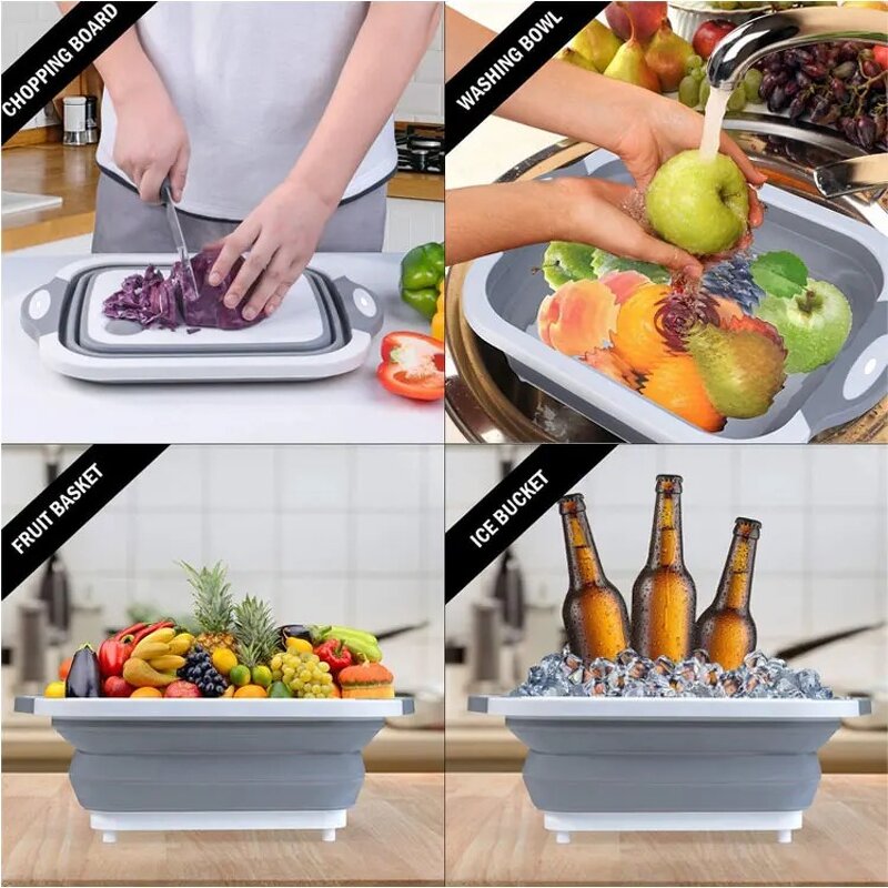 Colander Manufacturer - Collapsible Folding Silicone Chopping Board Vegetable Washing Basket 3 in 1
