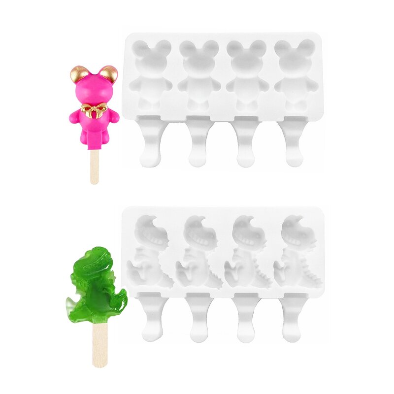 Ice Cream Mold Manufacturer - 4 Cavity Silicone Bear Cylinder Dinosaur for Popsicle