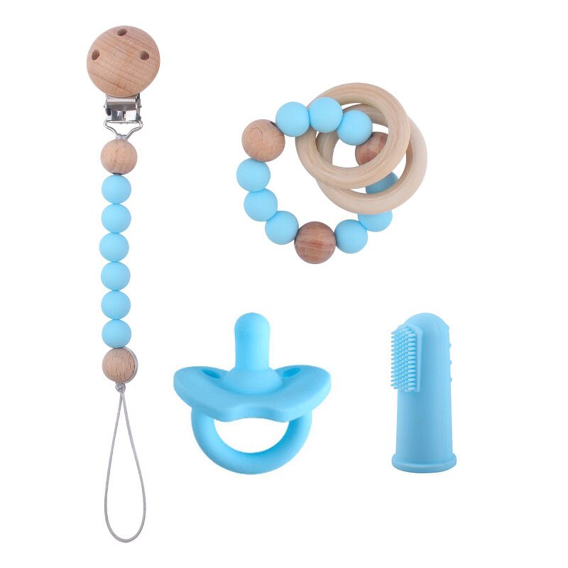 Baby Toy Set Manufacturer - New Four-Piece Silicone Food Grade Pacifier with Teething Rattle