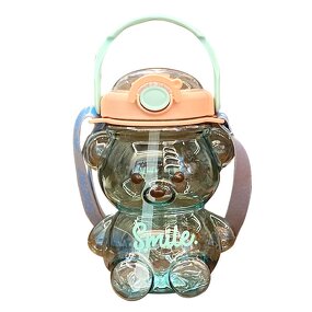 Straw Cup Manufacturer - Cute Bear 1400ml Large Plastic Sports Bottle with Strap