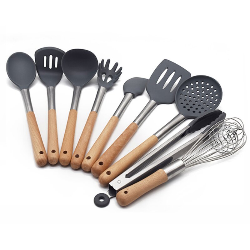 Kitchen Utensils Set Manufacturer - Non-stick 9pcs Wooden Silicone with Wooden Handle