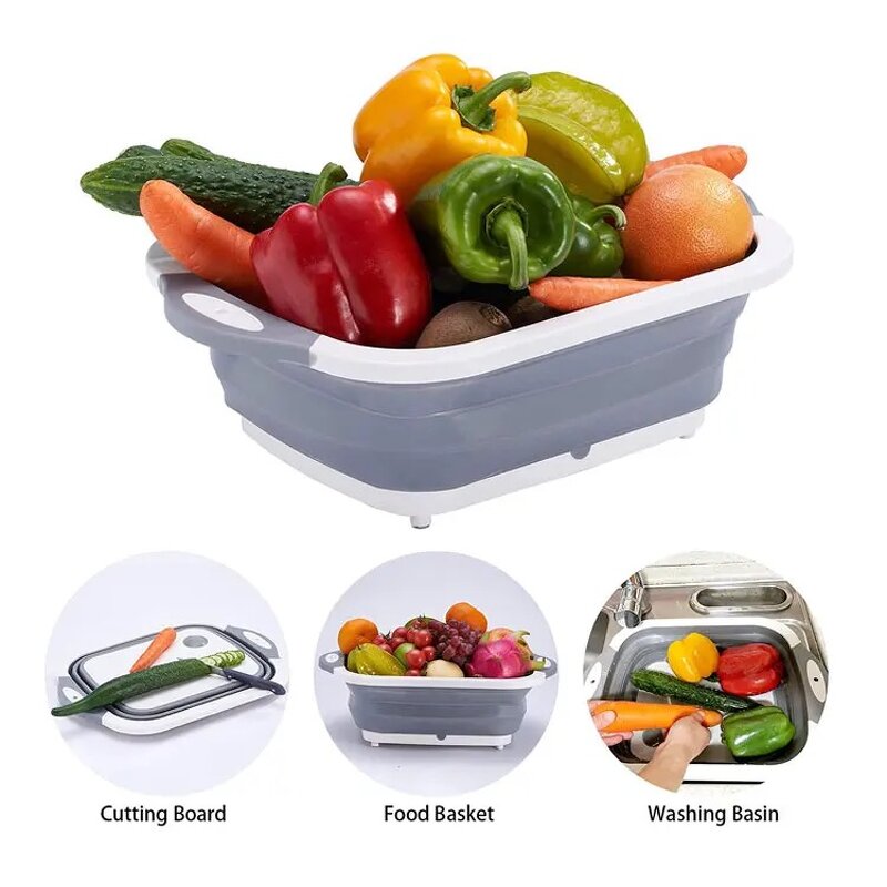 Colander Manufacturer - Collapsible Folding Silicone Chopping Board Vegetable Washing Basket 3 in 1
