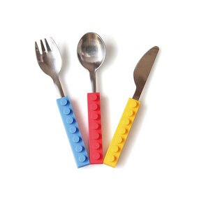 Cutlery Set Manufacturer - 3 Pcs Building Block Kids Spoon Fork Knife with Silicone Handle