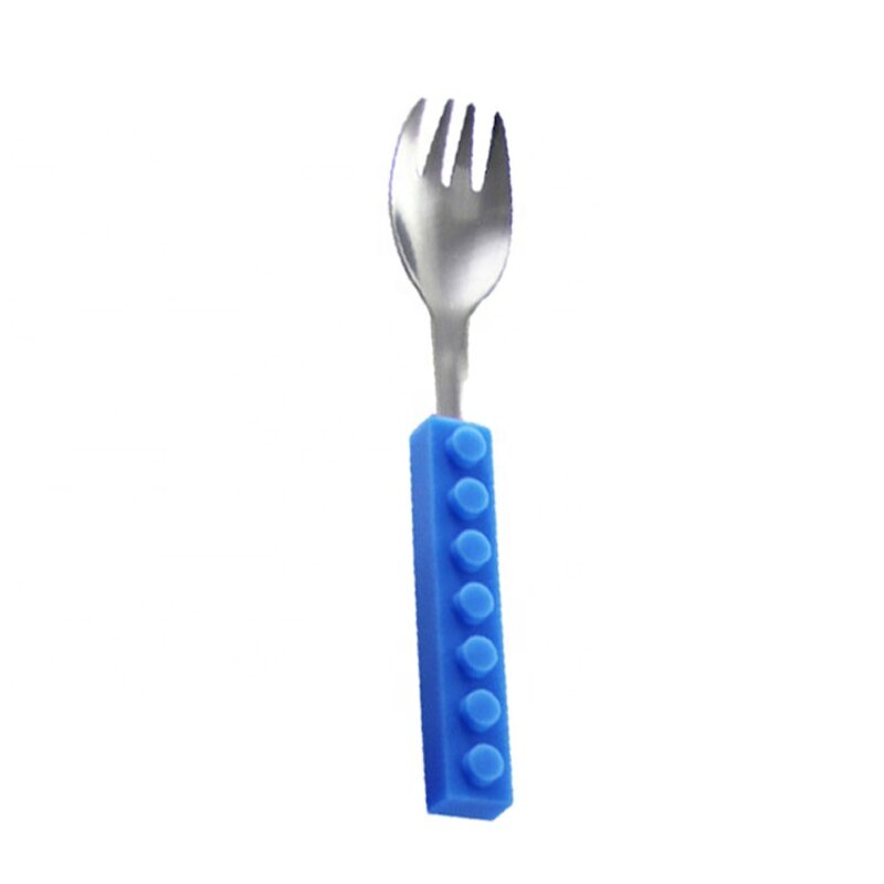 Cutlery Set Manufacturer - 3 Pcs Building Block Kids Spoon Fork Knife with Silicone Handle