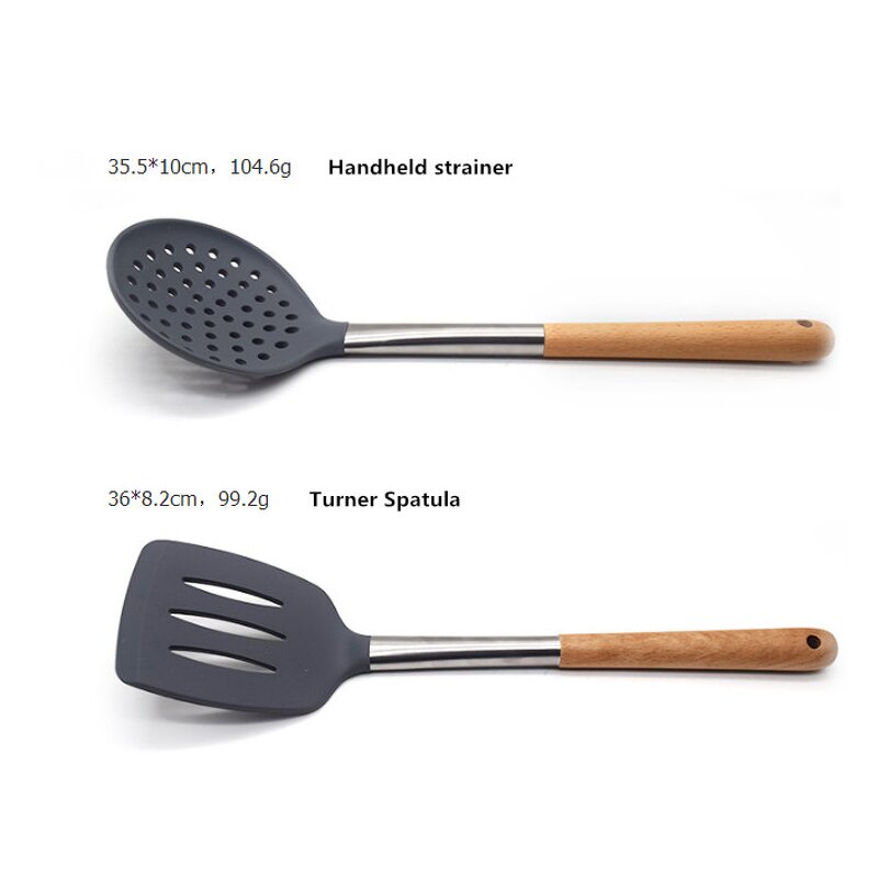 Kitchen Utensils Set Manufacturer - Non-stick 9pcs Wooden Silicone with Wooden Handle